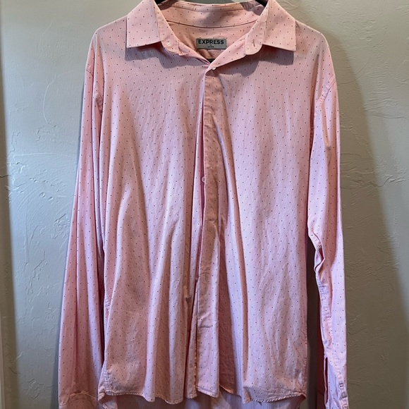 Mens dress shirt, Express brand button down subtle pink with black dots slim fit - Picture 2 of 2